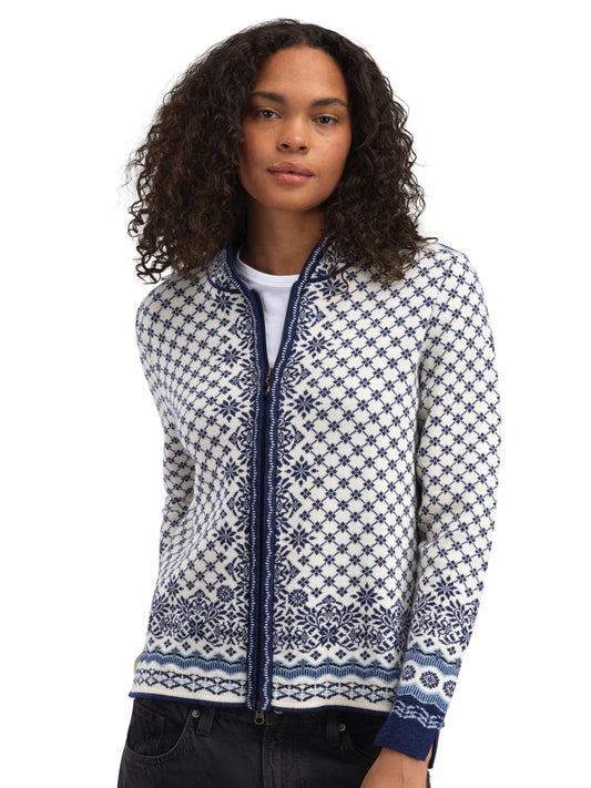 Solfrid Women’s Jacket - Merino Wool OFFWHITE ELECTRICSTORM NAVY