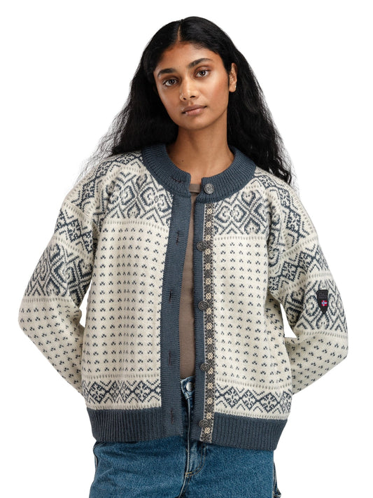 Hannah Fem. Cardigan Offwhite Steel Lightcharcoal