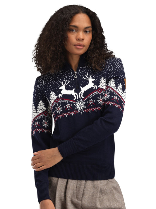 Dale Christmas Fem Sweater Navy Offwhite Redrose
