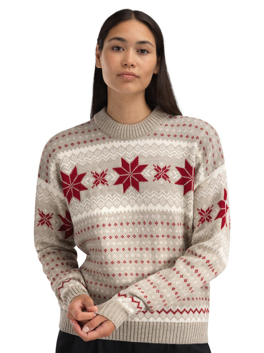 Egersund Women's Sweater Sand Mel. Off White Red Rose