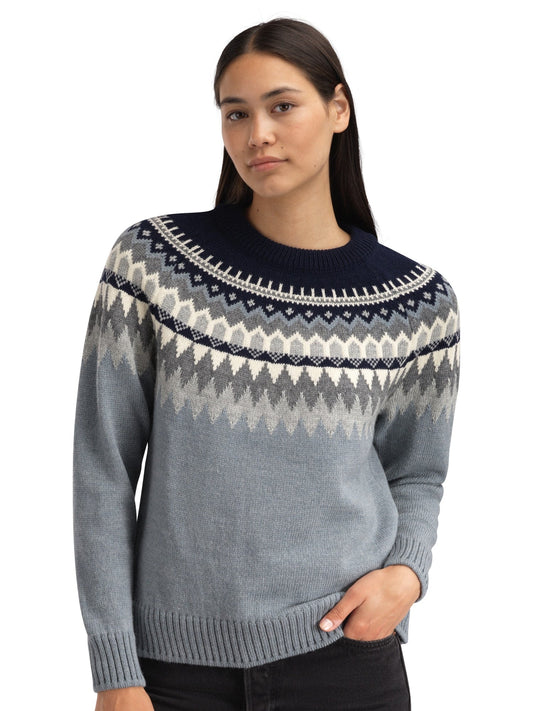 Losna Women's Sweater Mid Blue Melange Light Charcoal Off White