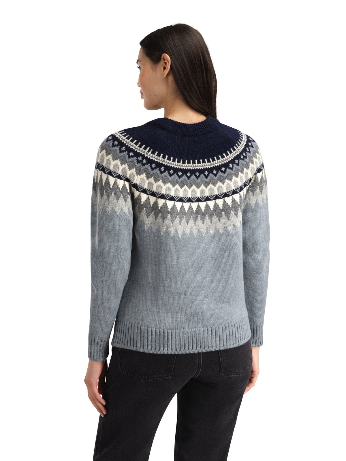 Losna Women's Sweater Mid Blue Melange Light Charcoal Off White