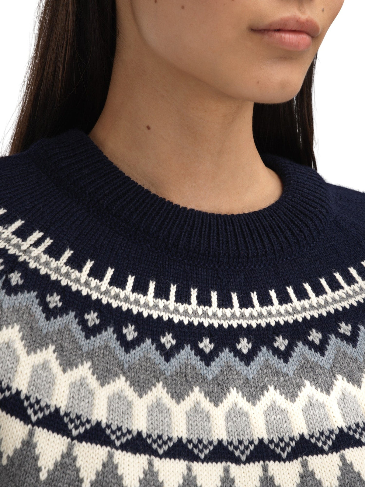 Losna Women's Sweater Mid Blue Melange Light Charcoal Off White