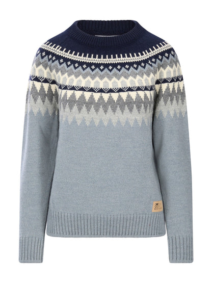 Losna Women's Sweater Mid Blue Melange Light Charcoal Off White