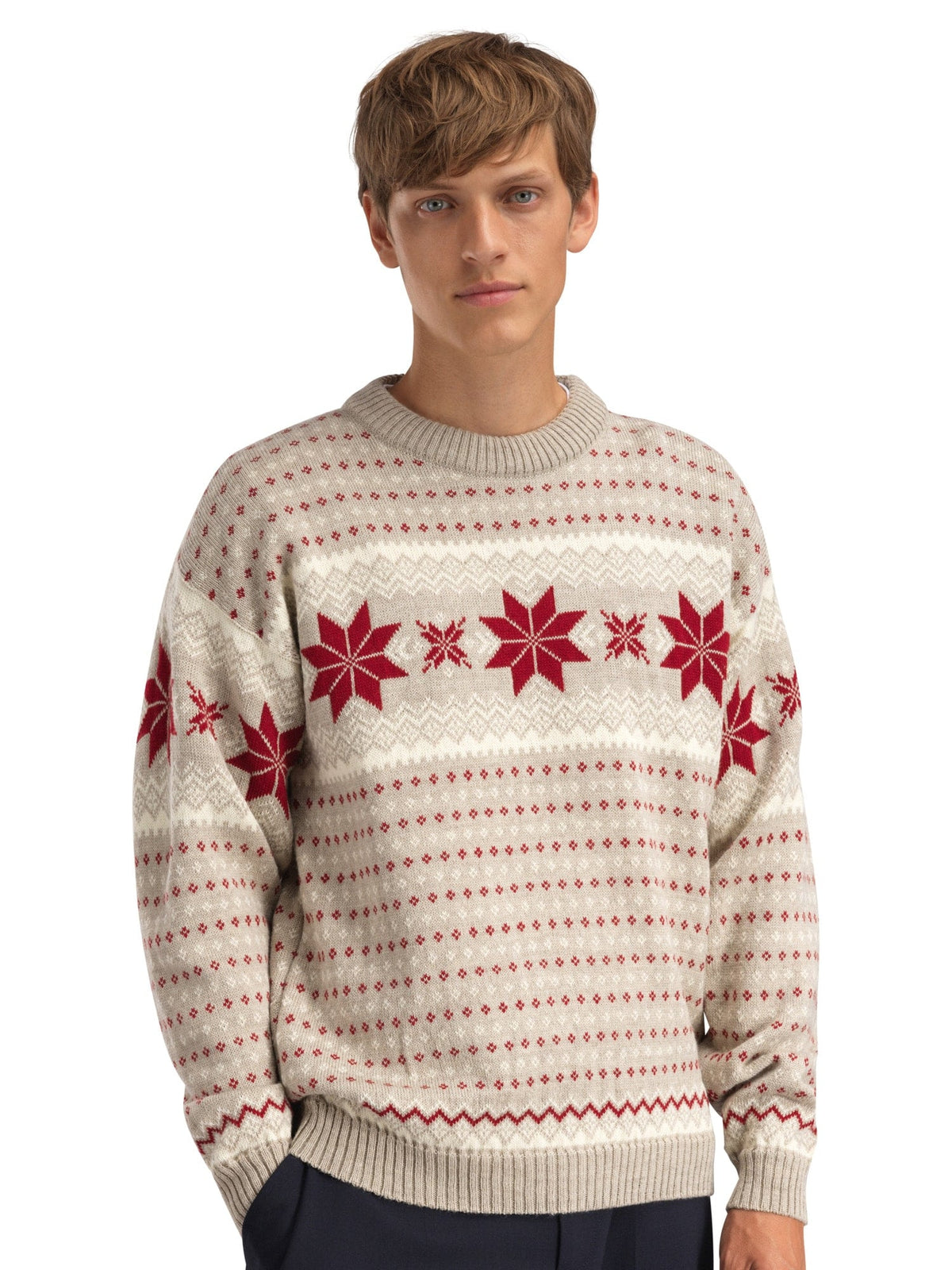Egersund Men's sweater Sand Mel. Off White Red Rose