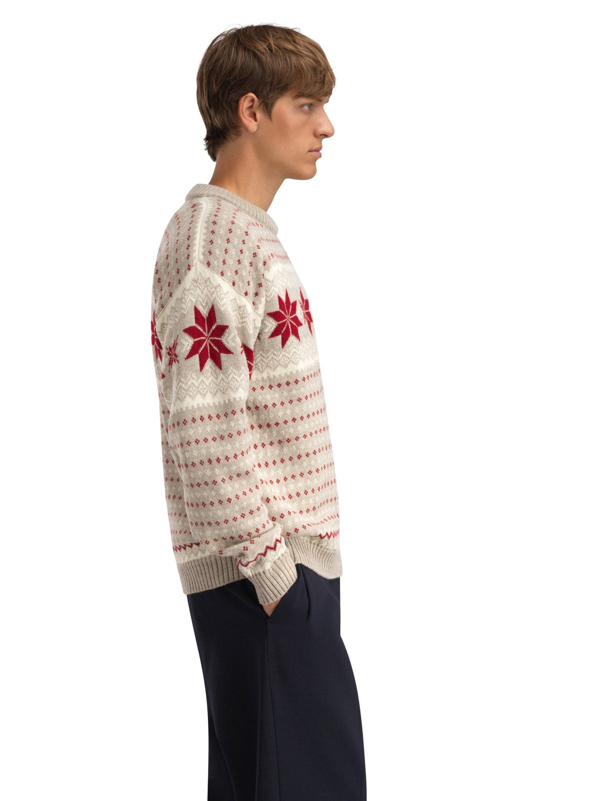 Egersund Men's sweater Sand Mel. Off White Red Rose
