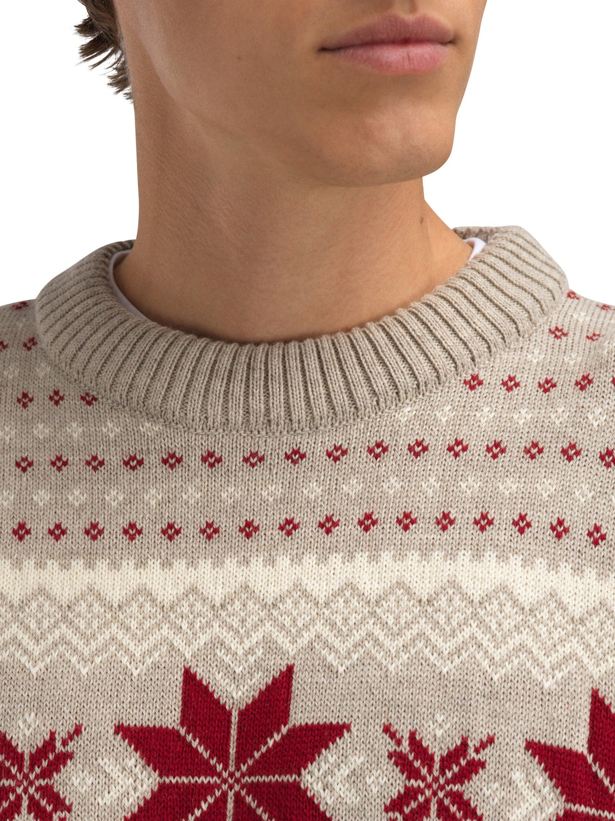 Egersund Men's sweater Sand Mel. Off White Red Rose