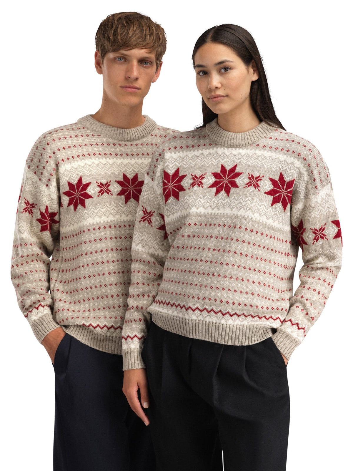 Egersund Men's sweater Sand Mel. Off White Red Rose