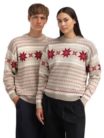 Egersund Men's sweater Sand Mel. Off White Red Rose