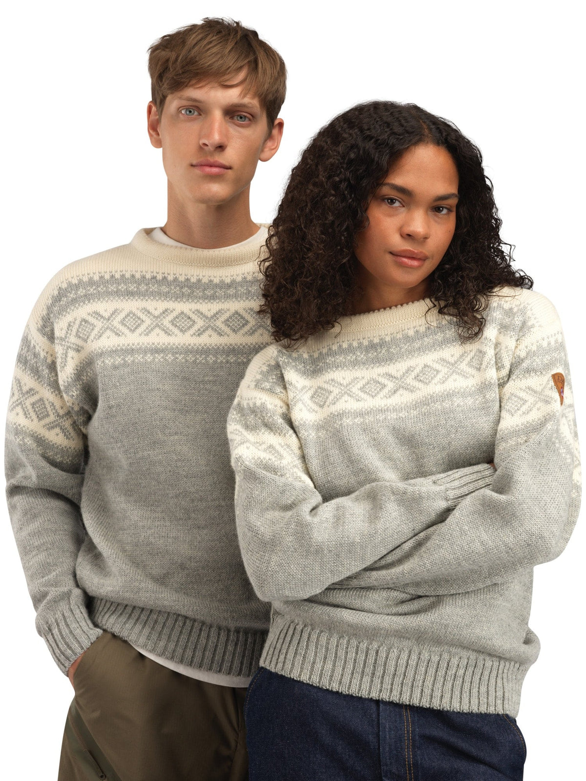 Cortina 1956 Unisex Sweater - Norwegian Wool Light Charcoal Mel Off-white