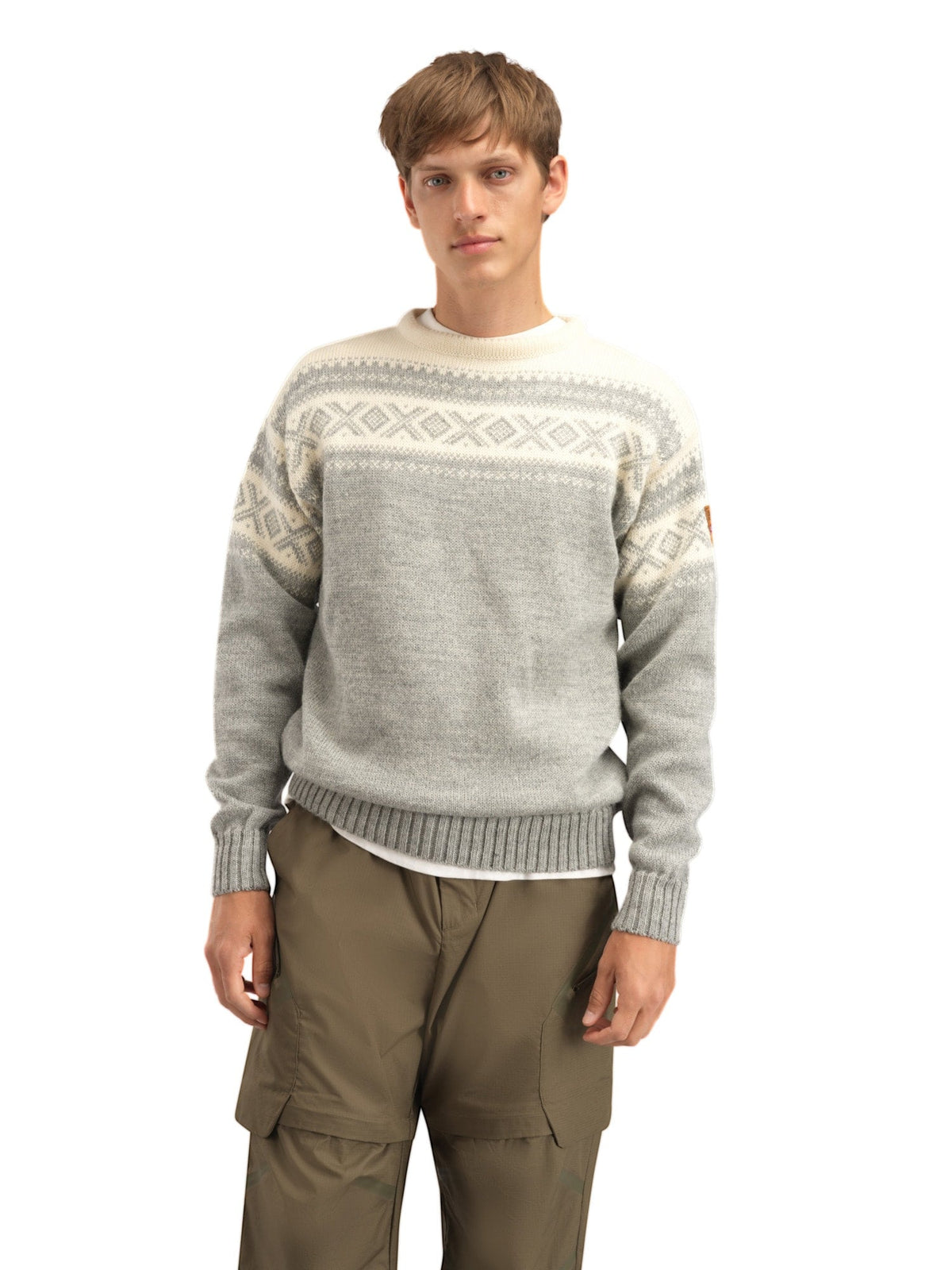 Cortina 1956 Unisex Sweater - Norwegian Wool Light Charcoal Mel Off-white