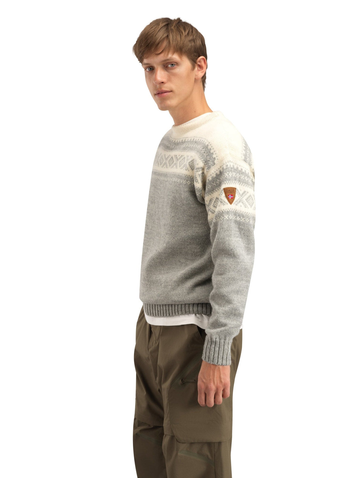 Cortina 1956 Unisex Sweater - Norwegian Wool Light Charcoal Mel Off-white