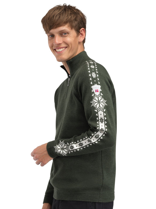 Geilo Men’s Sweater - Merino Wool DARK GREEN OFF WHITE