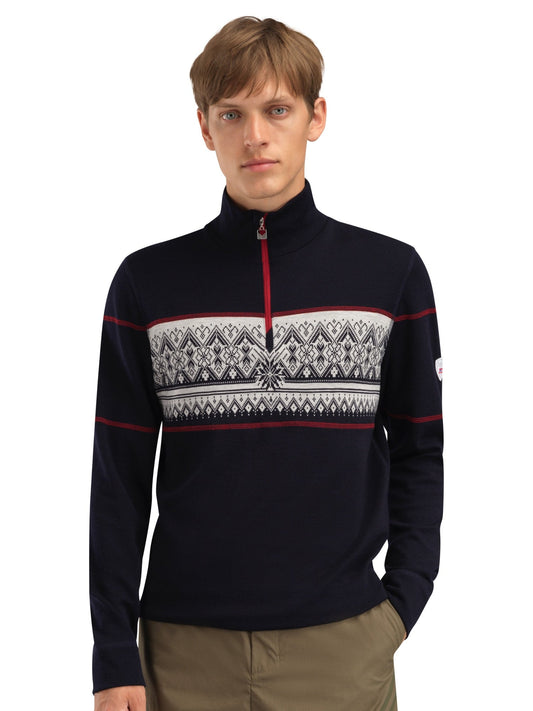 Moritz Basic Men’s Sweater - Superfine Merino Navy White Raspberry