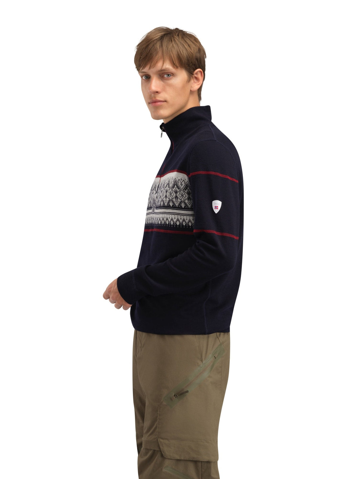 Moritz Basic Men’s Sweater - Superfine Merino Navy White Raspberry