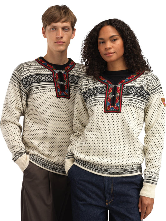 Setesdal Unisex Sweater - Norwegian Wool OFFWHITE BLACK