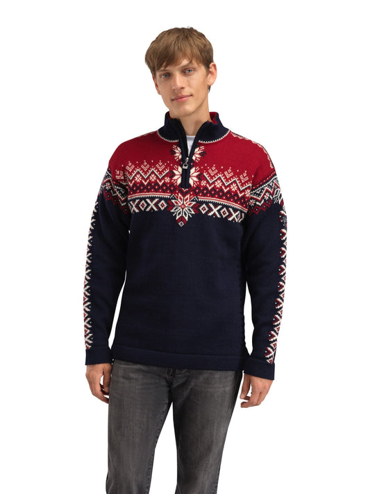 140th Anniversary Men’s Sweater - Norwegian Wool NAVY RED ROSE OFFWHITE