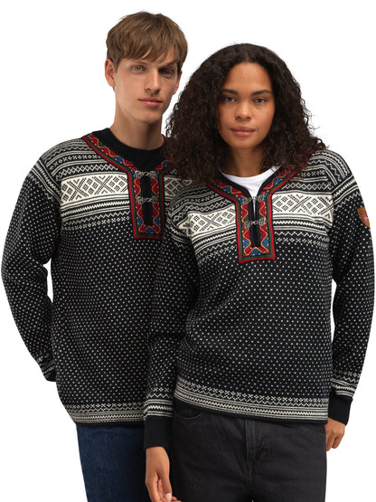 Setesdal Unisex Sweater - Norwegian Wool BLACK OFFWHITE