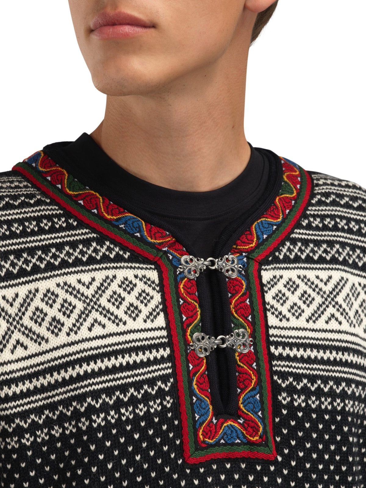 Setesdal Unisex Sweater - Norwegian Wool BLACK OFFWHITE